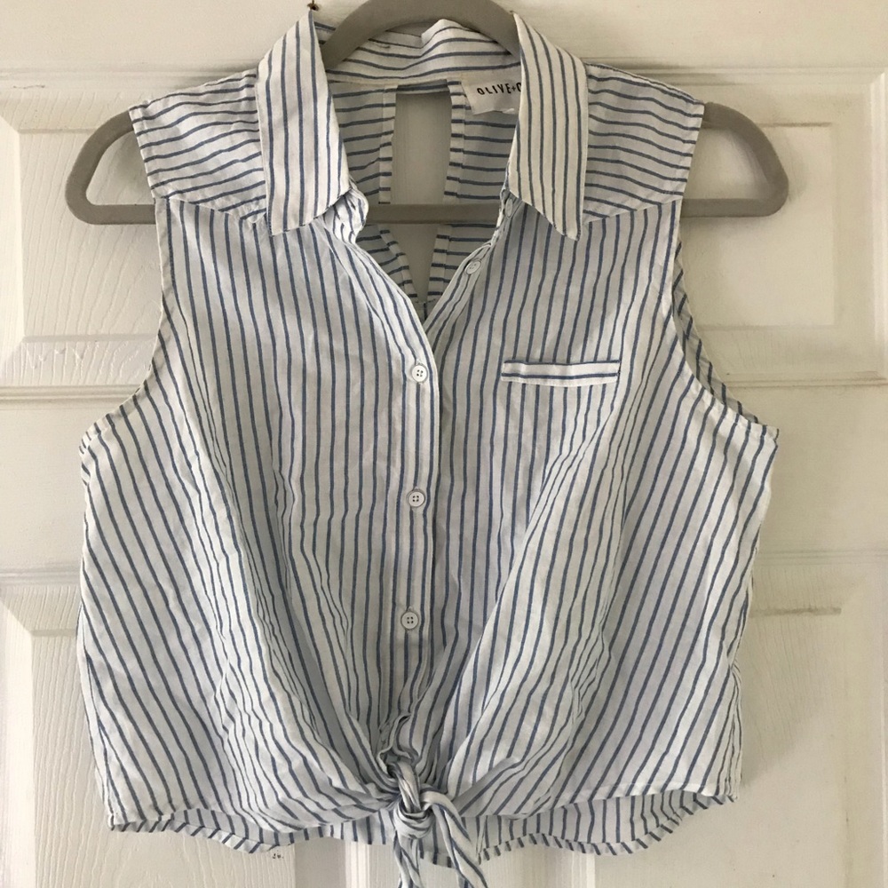 Olive & Oak striped collared sleeveless blouse